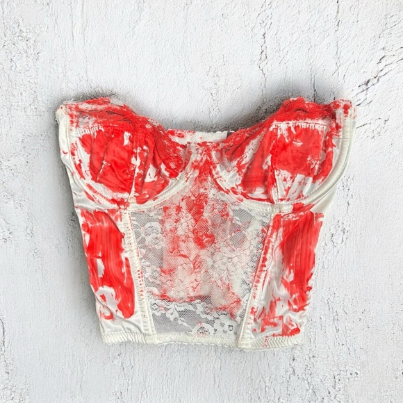 Dolls kill tricks n treats Halloween Red and White bloody Lace Bustier Top M - Picture 1 of 5